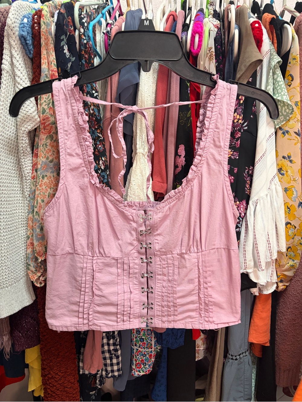 Free People Pink Lace-Up Cropped Tank